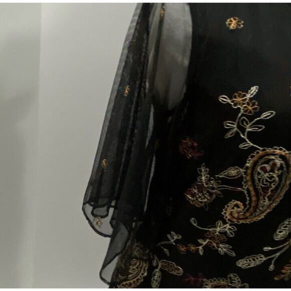 Adrianna Papell 3/4 Sheer Sleeve Beaded Embroidered Black Flower Dress Sz 6 - Picture 6 of 15